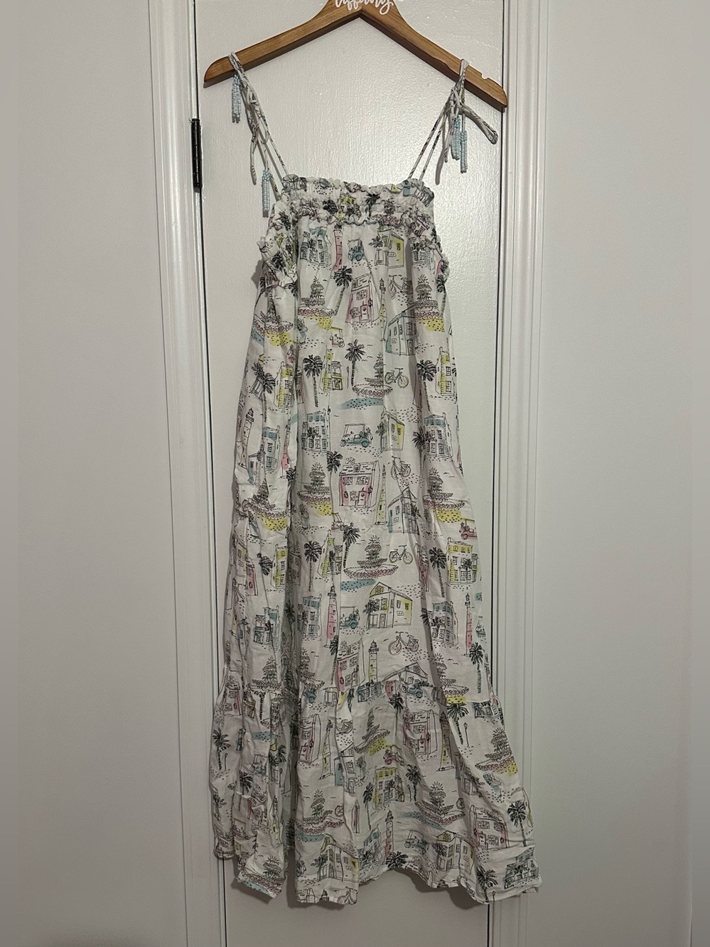 crown & ivy White Maxi Dress with Multicolor Coastal Print